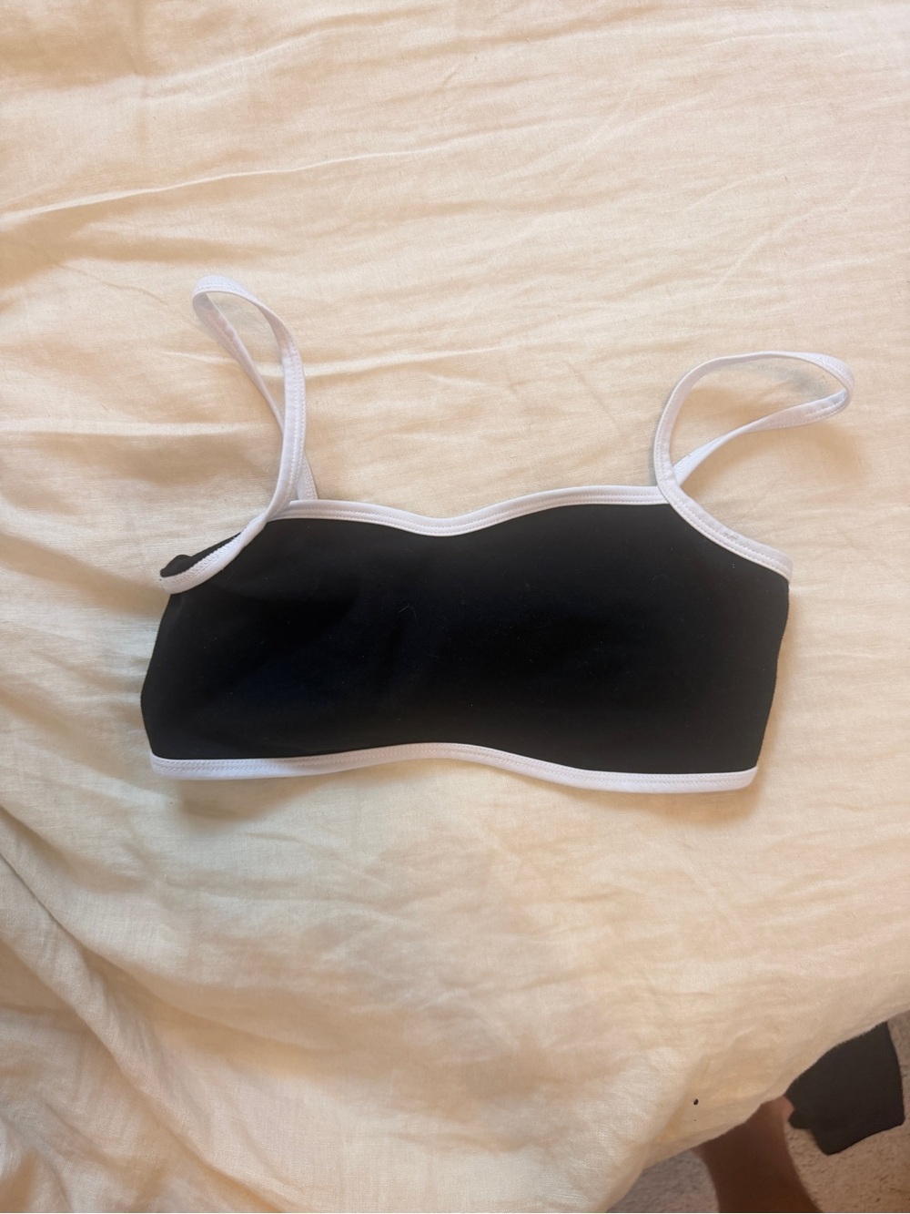 Black Bandeau Swim Top with White Trim
